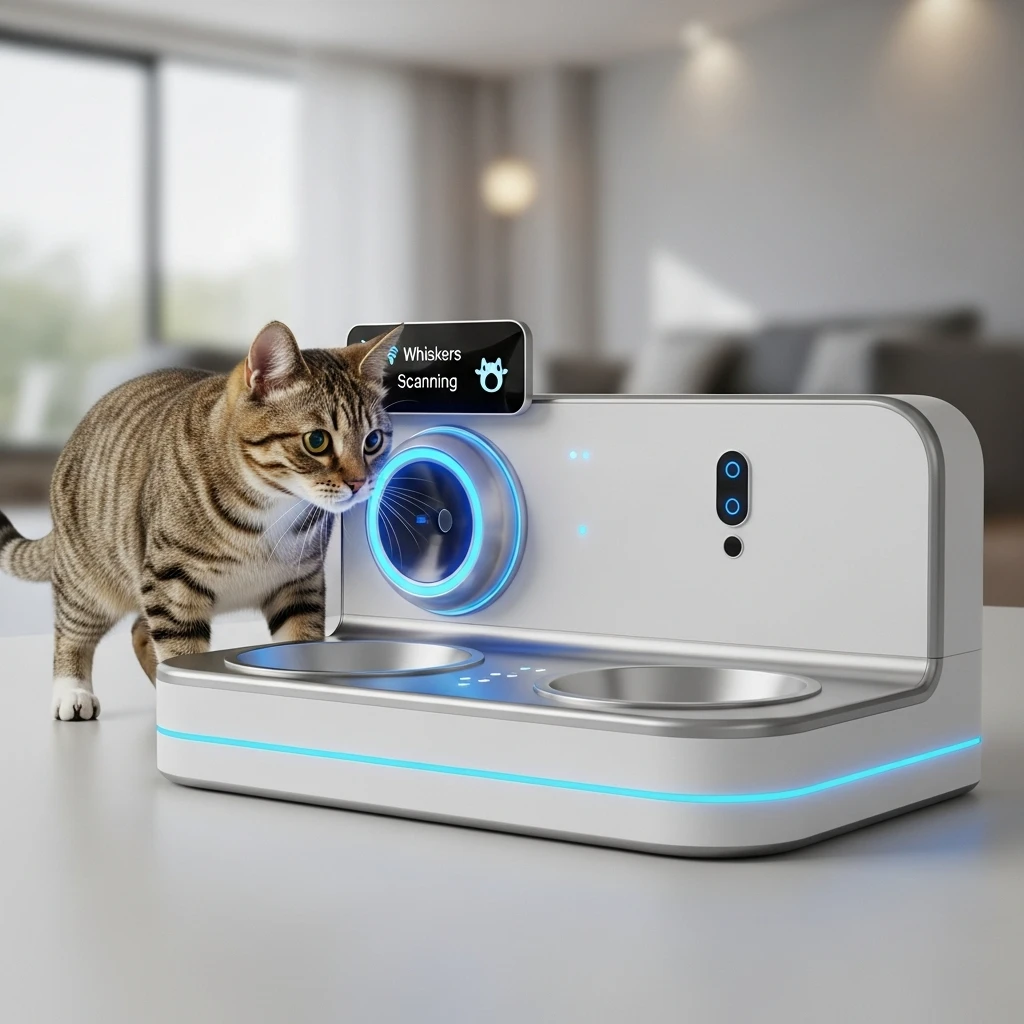 Future cat feeding concept with biometric and environmental adaptation capabilities