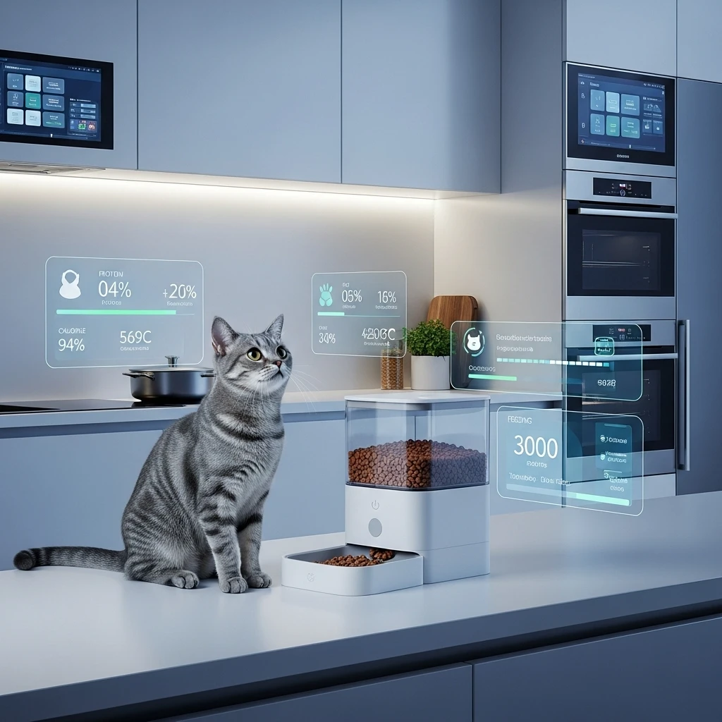 Smart cat feeder with nutritional data display represents the future of personalized feline nutrition