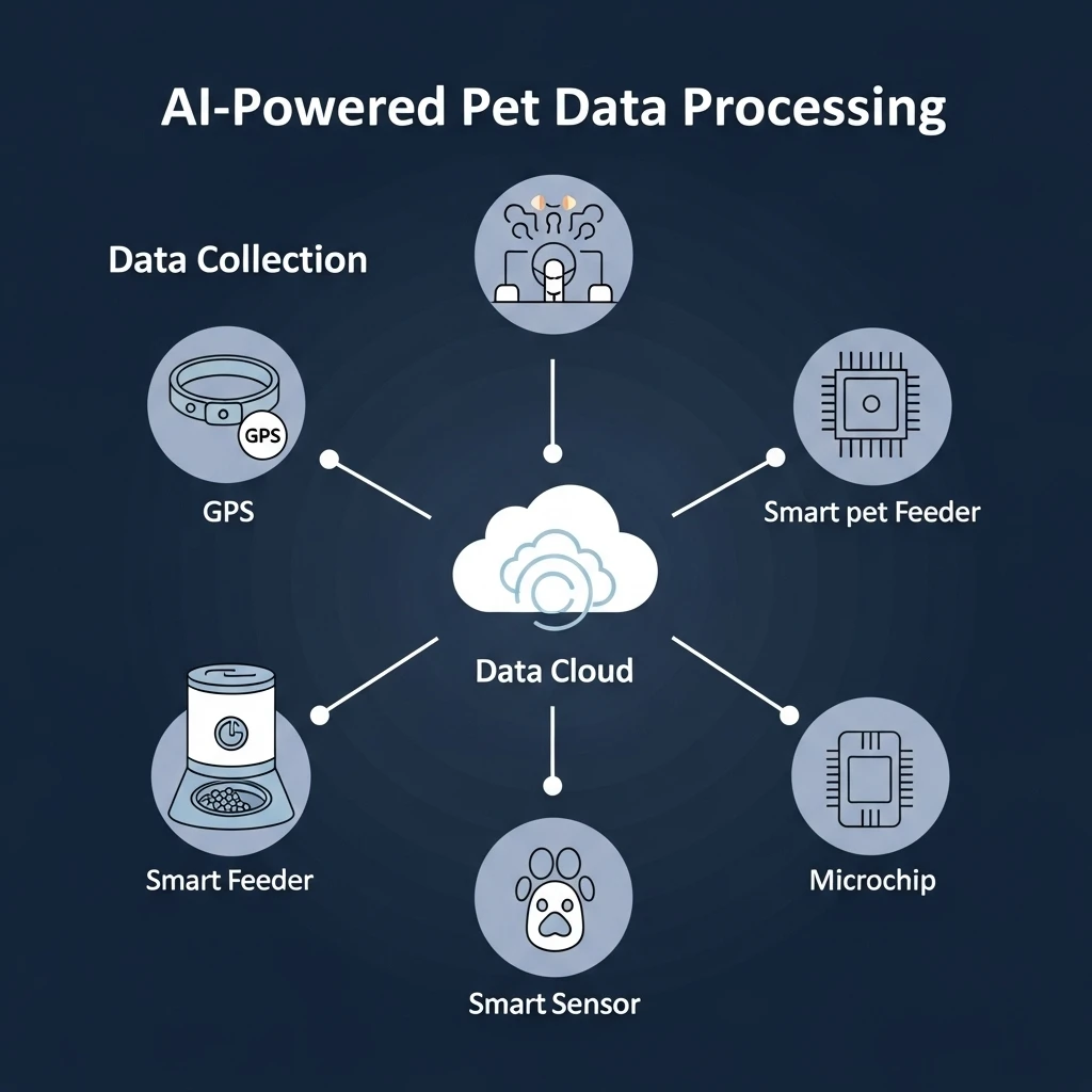 Diagram illustrating how AI pet care tools analyze data to provide health insights.