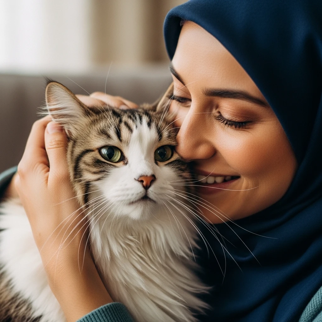  A person bonding with their cat by speaking gently to it, demonstrating the importance of tone when using a cat's name.