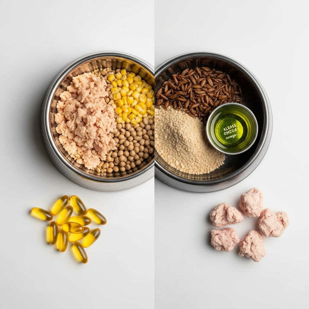 Sustainable cat nutrition ingredients including insect protein and algae supplements