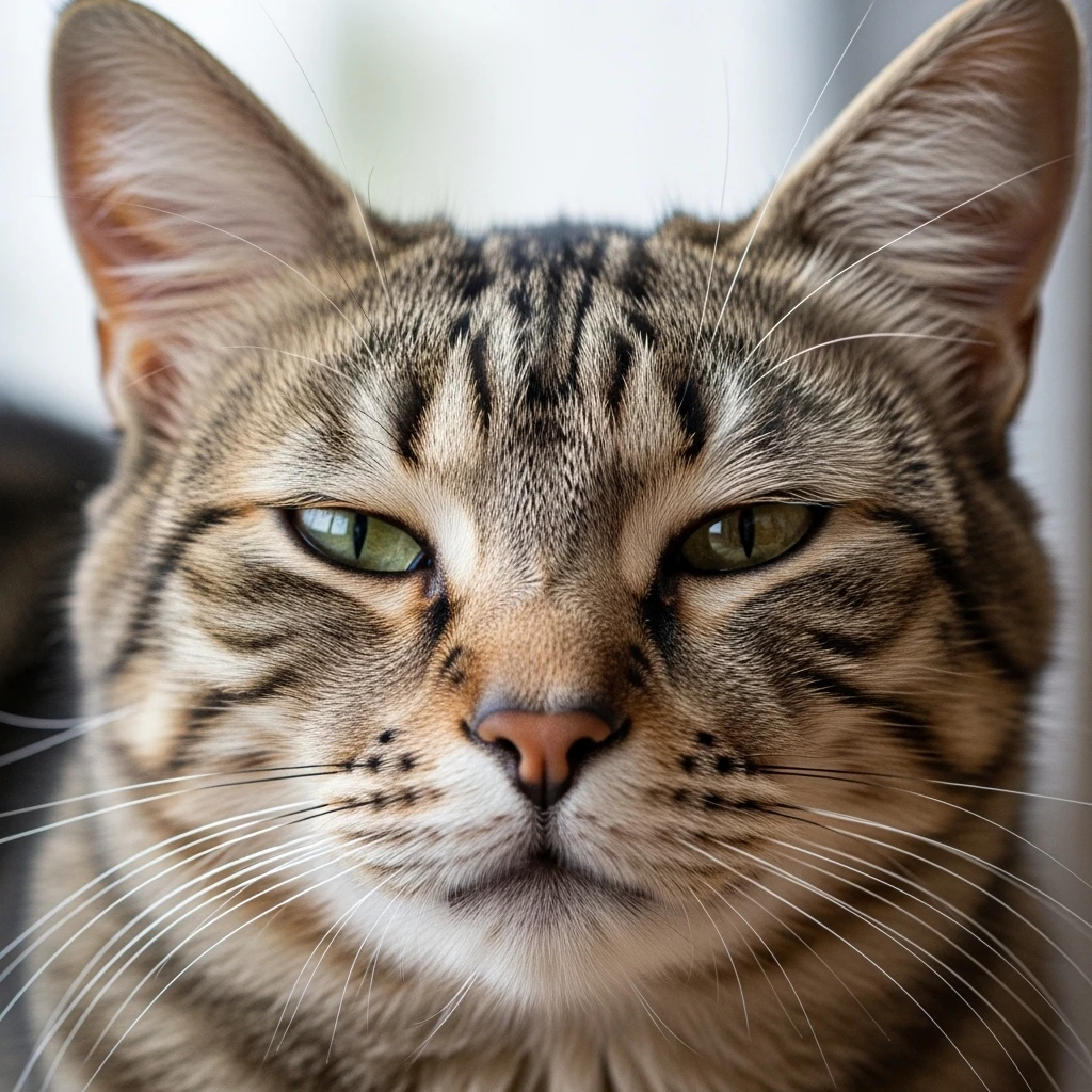 Close up of relaxed cat face with soft expression