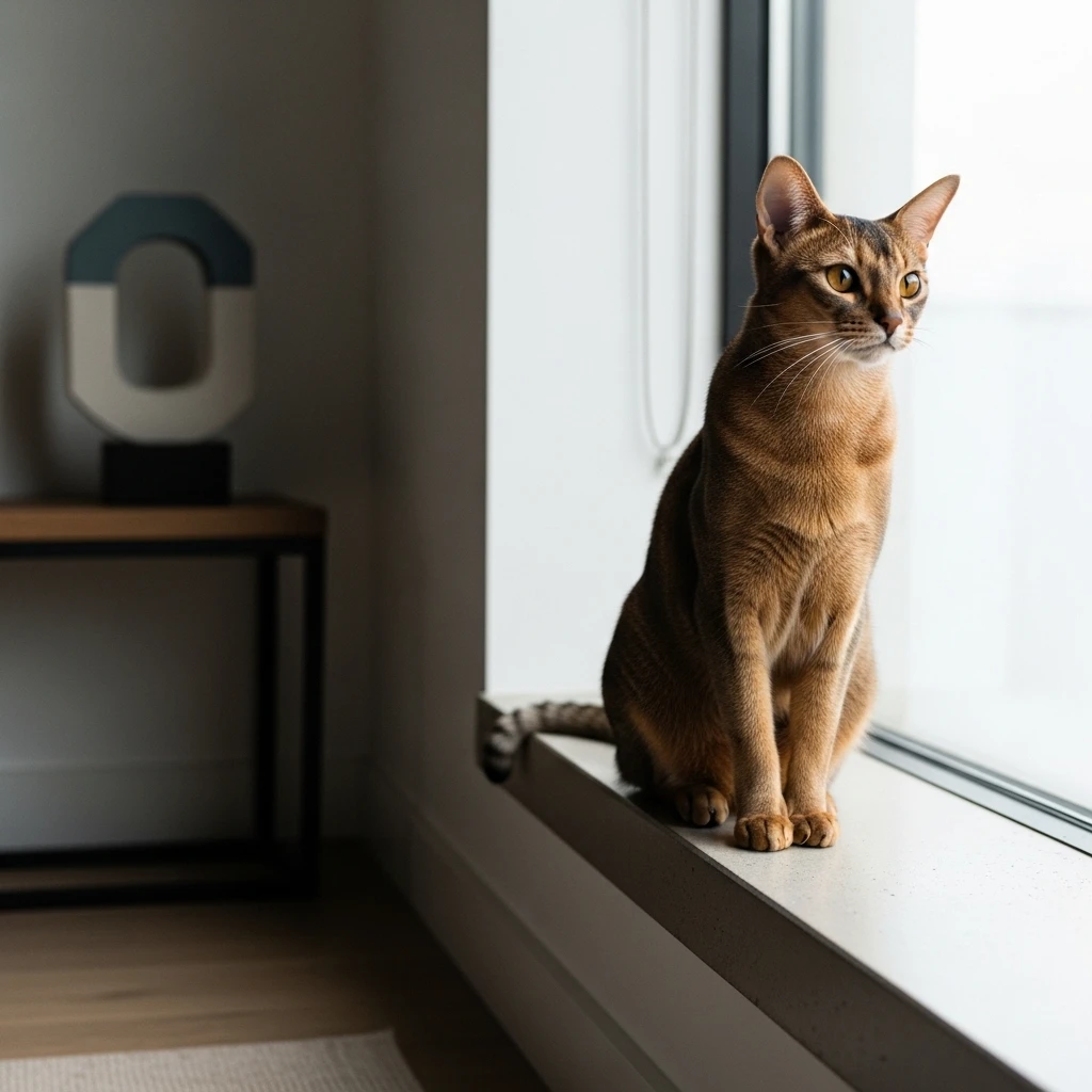 Sleek cat in a modern interior, exemplifying the aesthetic for a short, chic gender-neutral cat name.