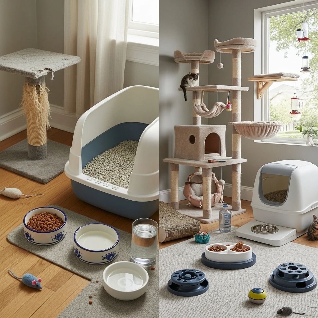 Evolution of cat care from basic necessities to enriched modern habitats