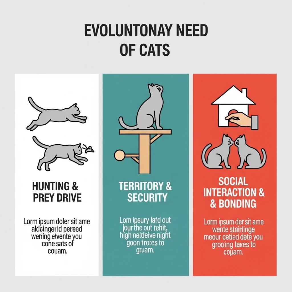 Infographic explaining the evolutionary basis for feline comfort preferences: security, observation, and comfort