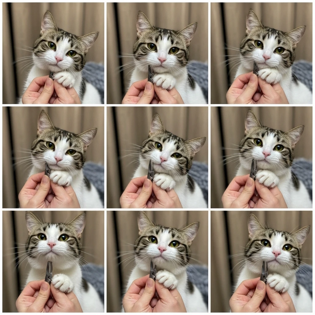 Step-by-step cooperative care training for stress-free cat nail trimming